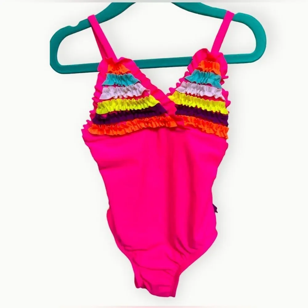 Children’s Place Girls Kids One Piece Pink Ruffle Bathing Suit Swimsuit. 3. 3T.